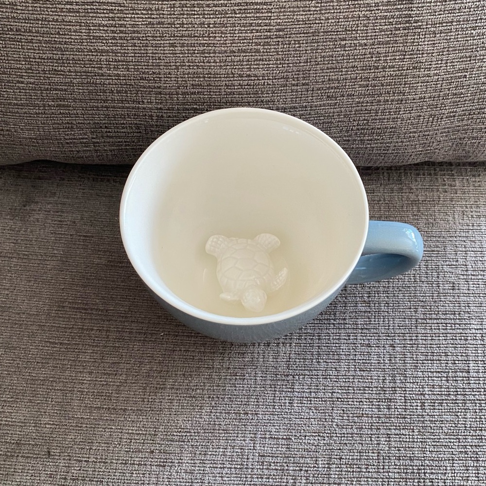 Creature Cups Coffee Cup Blue/Gray with White Interior 3D Sea Turtle Inside Mug